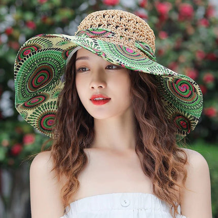 Chapeau de paille floral - Vert - M (56 - 58cm) | La boutique du chapeau