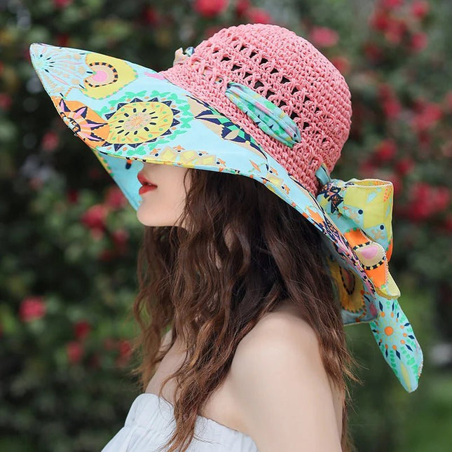 Chapeau de paille floral - Rose/rouge - M (56 - 58cm) | La boutique du chapeau