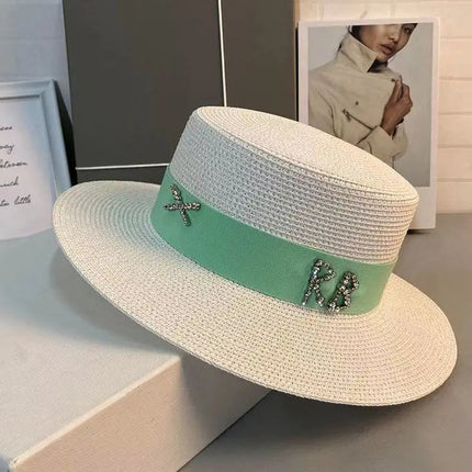 Chapeau de paille français - Blanc/vert - M (56 - 58cm) | La boutique du chapeau