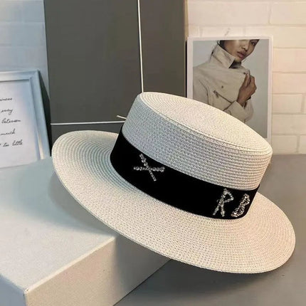 Chapeau de paille français - Blanc/noir - M (56 - 58cm) | La boutique du chapeau