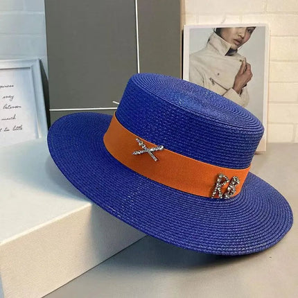 Chapeau de paille français - Bleu/orange - M (56 - 58cm) | La boutique du chapeau