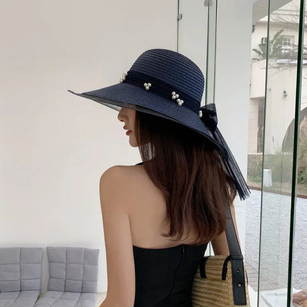 Chapeau de paille perlé - Marron - M (56 - 58cm) | La boutique du chapeau