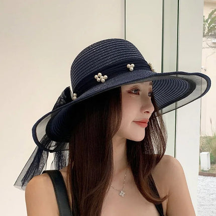 Chapeau de paille perlé - Noir - M (56 - 58cm) | La boutique du chapeau