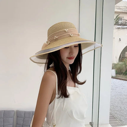 Chapeau de paille perlé - Beige - M (56 - 58cm) | La boutique du chapeau