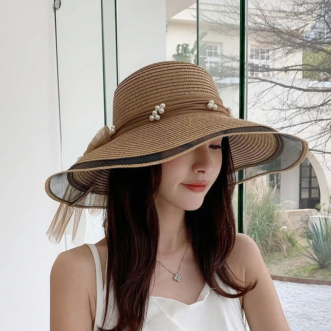 Chapeau de paille perlé - Marron - M (56 - 58cm) | La boutique du chapeau