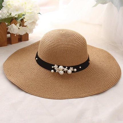 Chapeau de paille perles - Khaki - M (56 - 58cm) | La boutique du chapeau