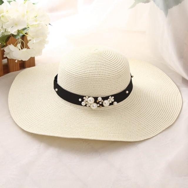 Chapeau de paille perles - Blanc - M (56 - 58cm) | La boutique du chapeau