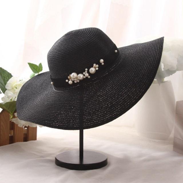 Chapeau de paille perles - Noir - M (56 - 58cm) | La boutique du chapeau