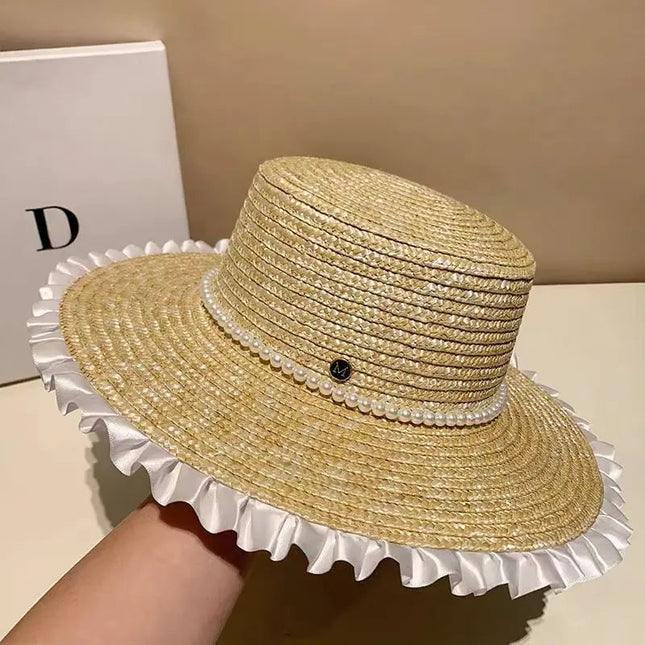 Chapeau de paille plat - Beige/blanc - M (56 - 58cm) | La boutique du chapeau