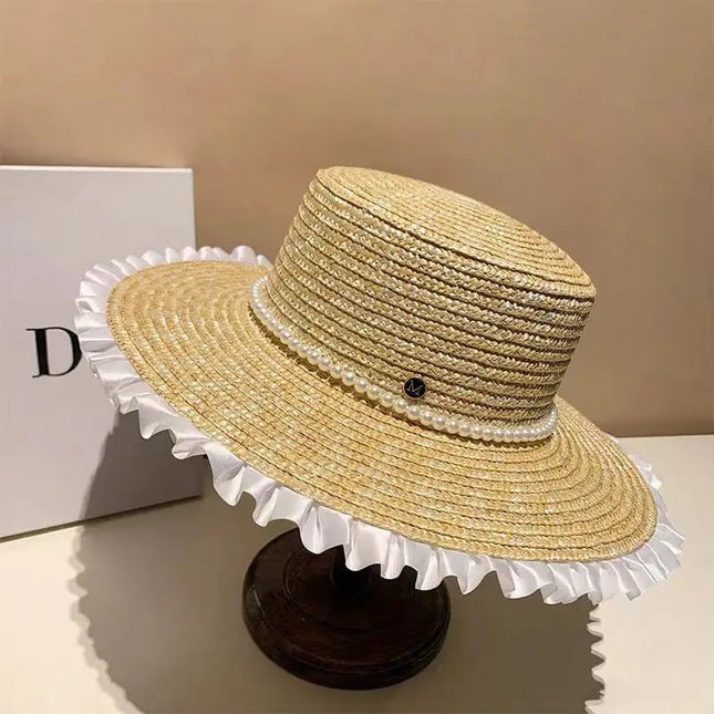 Chapeau de paille plat - Beige/blanc - M (56 - 58cm) | La boutique du chapeau
