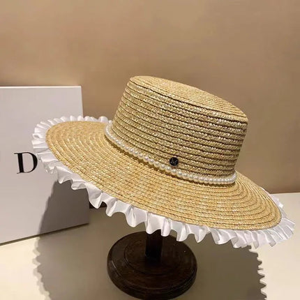 Chapeau de paille plat - Beige/blanc - M (56 - 58cm) | La boutique du chapeau