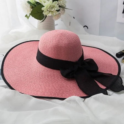 Chapeau de paille pour femme - Rose Garniture noire - M (56 - 58cm) | La boutique du chapeau