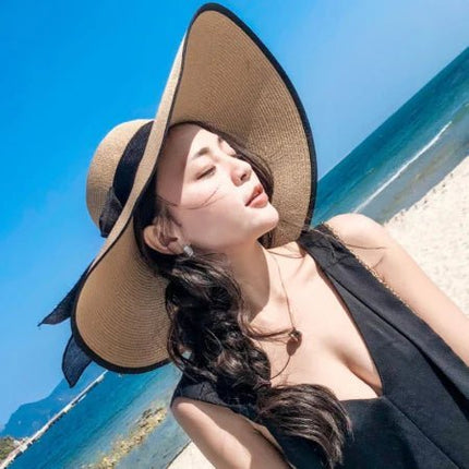 Chapeau de paille pour femme - Khaki Garniture noire - M (56 - 58cm) | La boutique du chapeau