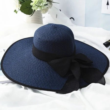 Chapeau de paille pour femme - Bleu marine Garniture noire - M (56 - 58cm) | La boutique du chapeau