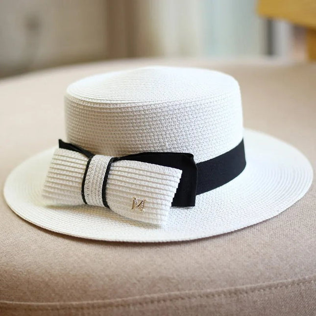 Chapeau de paille rétro - Blanc/noir - M (56 - 58cm) | La boutique du chapeau