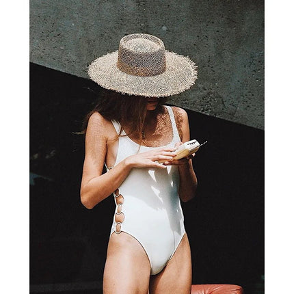 Chapeau de paille rond en raphia - Couleur naturelle - M (56 - 58cm) | La boutique du chapeau