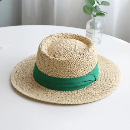 Chapeau de paille rond ruban blanc - Beige/crème - M (56 - 58cm) | La boutique du chapeau