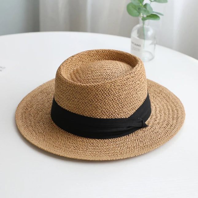 Chapeau de paille rond ruban blanc - Marron/noir - M (56 - 58cm) | La boutique du chapeau