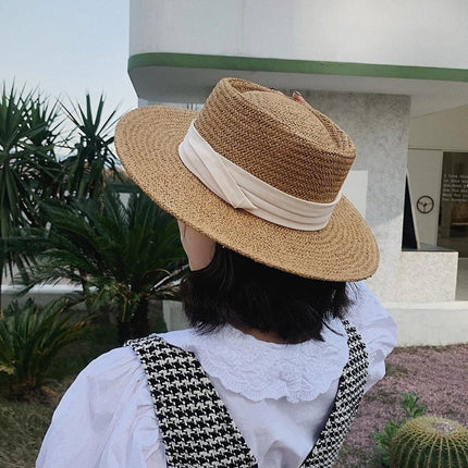 Chapeau de paille rond ruban blanc - Marron/noir - M (56 - 58cm) | La boutique du chapeau
