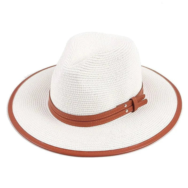Chapeau de paille ruban cuir - Blanc - M (56 - 58cm) | La boutique du chapeau