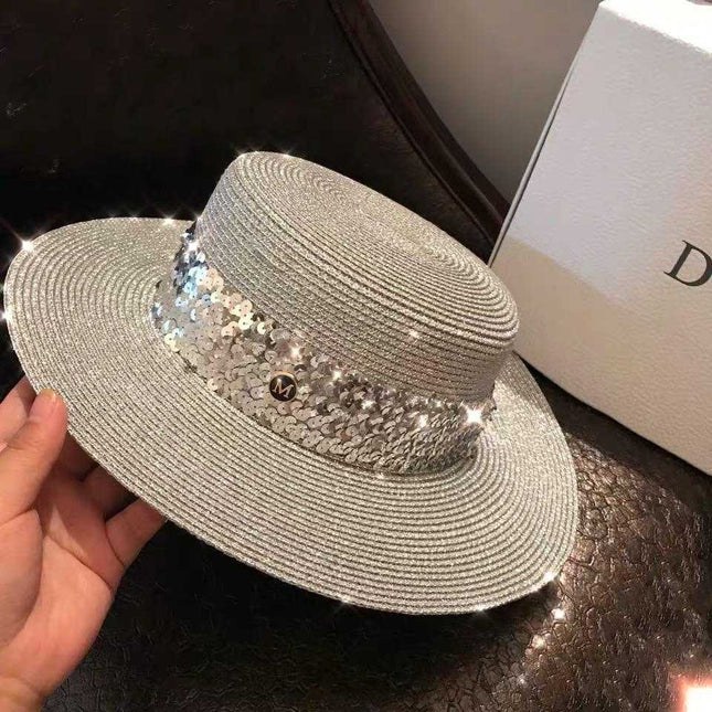 Chapeau de paille ruban paillette - Argent - M (56 - 58cm) | La boutique du chapeau