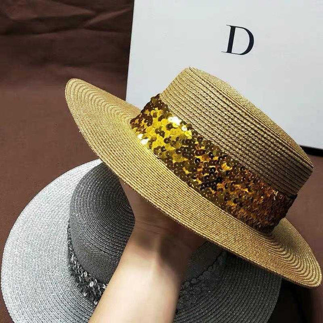 Chapeau de paille ruban paillette - Doré - M (56 - 58cm) | La boutique du chapeau