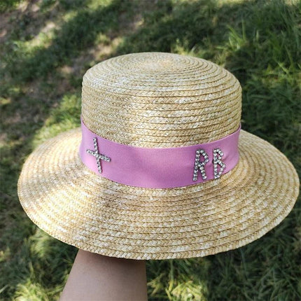 Chapeau de paille tissé - Blanc / violet - M (56 - 58cm) | La boutique du chapeau