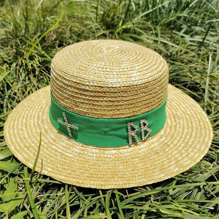Chapeau de paille tissé - Beige / vert - M (56 - 58cm) | La boutique du chapeau