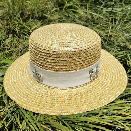 Chapeau de paille tissé - Beige / blanc - M (56 - 58cm) | La boutique du chapeau