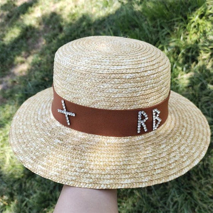 Chapeau de paille tissé - Blanc / Bordeau - M (56 - 58cm) | La boutique du chapeau