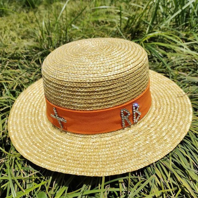 Chapeau de paille tissé - Beige / orange - M (56 - 58cm) | La boutique du chapeau