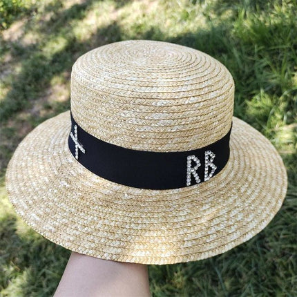 Chapeau de paille tissé - Blanc / noir - M (56 - 58cm) | La boutique du chapeau