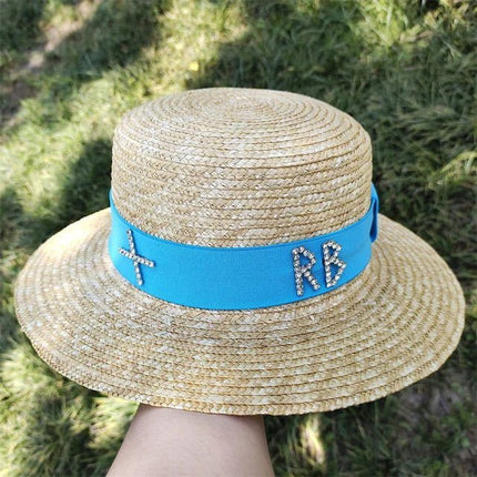 Chapeau de paille tissé - Blanc / bleu - M (56 - 58cm) | La boutique du chapeau
