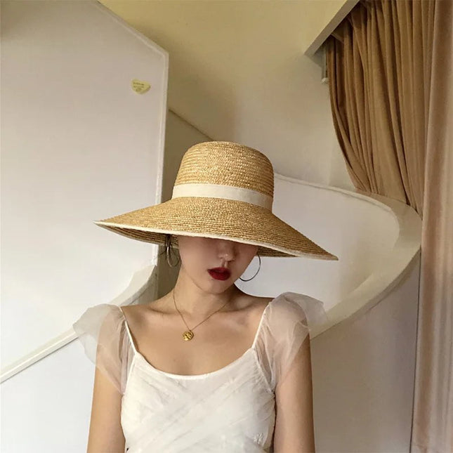 Chapeau de paille tissé à large bord - M (56 - 58cm) - | La boutique du chapeau