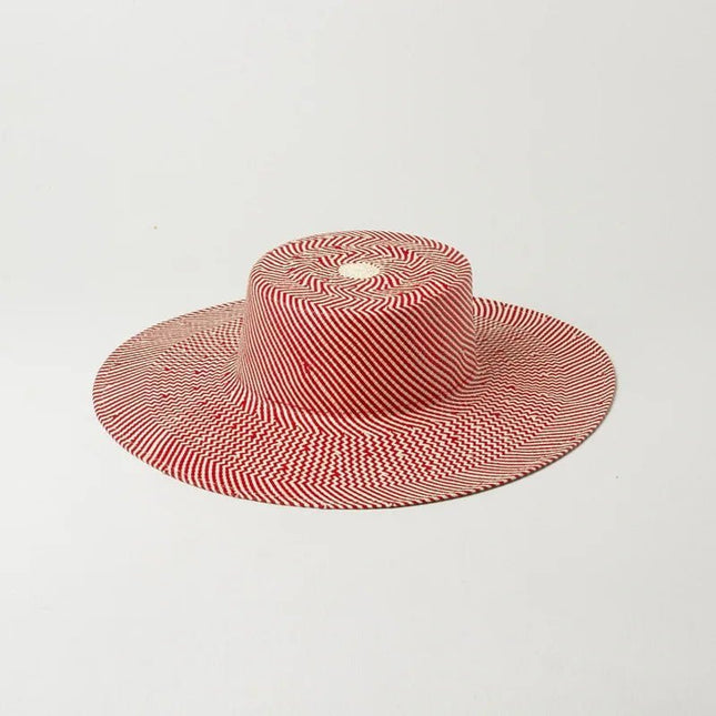 Chapeau de paille tissé à rayures rouges - Sans ruban - M (56 - 58cm) | La boutique du chapeau