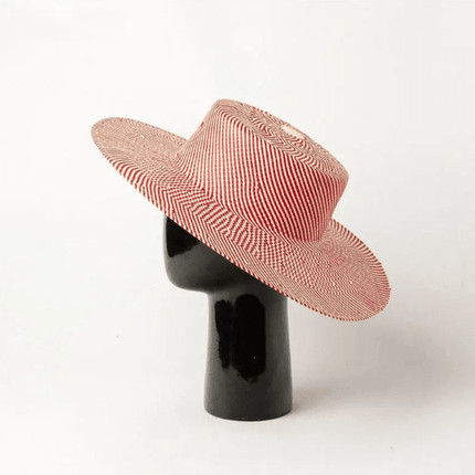 Chapeau de paille tissé à rayures rouges - Avec ruban - M (56 - 58cm) | La boutique du chapeau