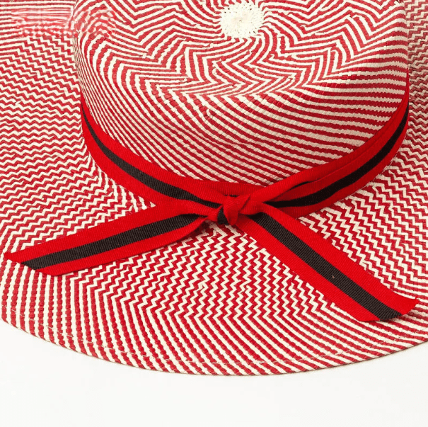 Chapeau de paille tissé à rayures rouges - Sans ruban - M (56 - 58cm) | La boutique du chapeau