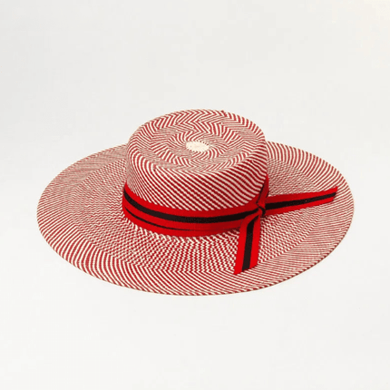 Chapeau de paille tissé à rayures rouges - Avec ruban - M (56 - 58cm) | La boutique du chapeau