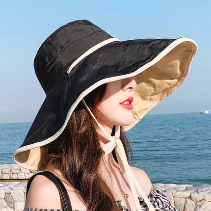 Chapeau de plage à grand bord - Noir - M (56 - 58cm) | La boutique du chapeau