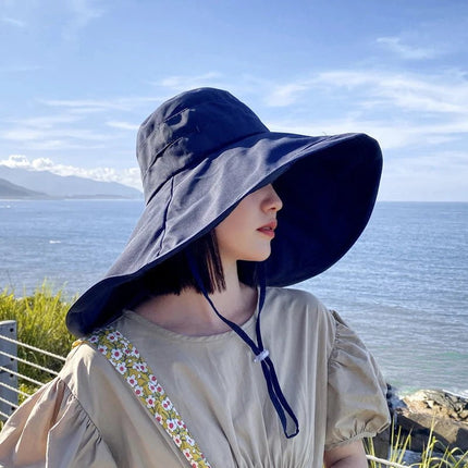 Chapeau de plage à grand bord - Bleu marine - M (56 - 58cm) | La boutique du chapeau