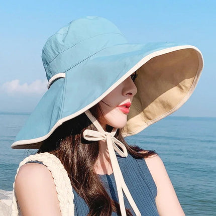 Chapeau de plage à grand bord - Bleu - M (56 - 58cm) | La boutique du chapeau