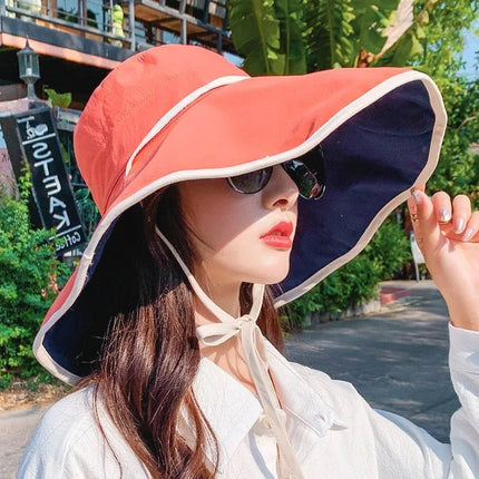 Chapeau de plage à grand bord - Orange - M (56 - 58cm) | La boutique du chapeau