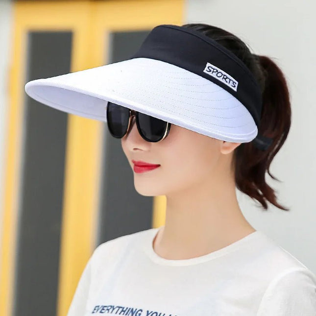Chapeau de plage à large bord - Blanc/noir - Ajustable (du 54 au 59) | La boutique du chapeau