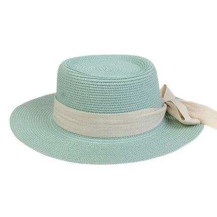 Chapeau de plage avec ruban - Turquoise - M (56 - 58cm) | La boutique du chapeau