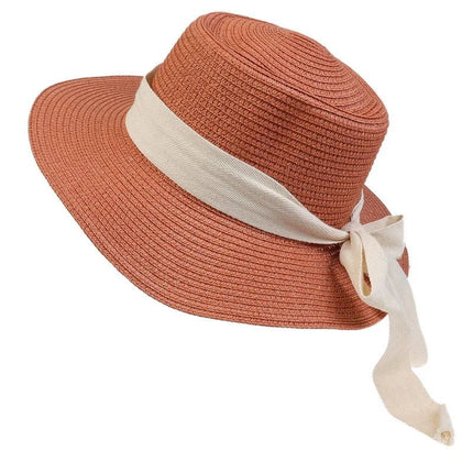 Chapeau de plage avec ruban - Rouge - M (56 - 58cm) | La boutique du chapeau