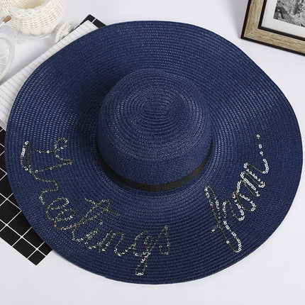 Chapeau de plage brodé - Bleu - M (56 - 58cm) | La boutique du chapeau