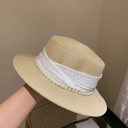 Chapeau de plage en paille large ruban - Beige/marron - M (56 - 58cm) | La boutique du chapeau