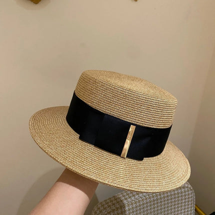 Chapeau de plage en paille large ruban - Beige/noir - M (56 - 58cm) | La boutique du chapeau