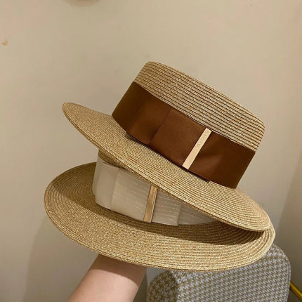 Chapeau de plage en paille large ruban - Beige/marron - M (56 - 58cm) | La boutique du chapeau