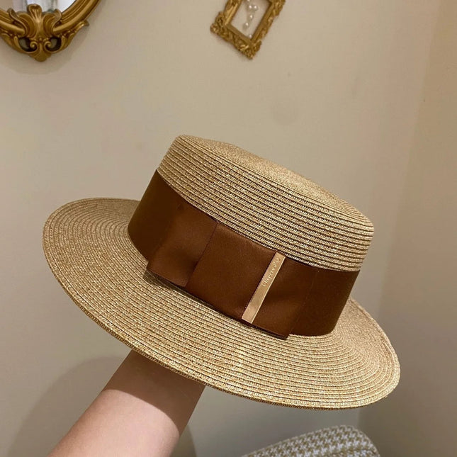 Chapeau de plage en paille large ruban - Beige/marron - M (56 - 58cm) | La boutique du chapeau